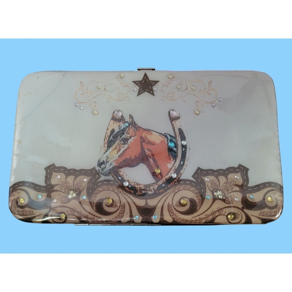 Vintage 90s Nocona Western Cowgirl Wallet With Horse Design & Rhinestones - Picture 1 of 3